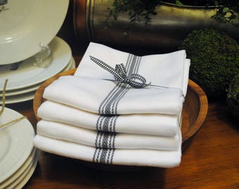 Farmhouse Vintage Hand Towels (set of 4) - Charcoal & White