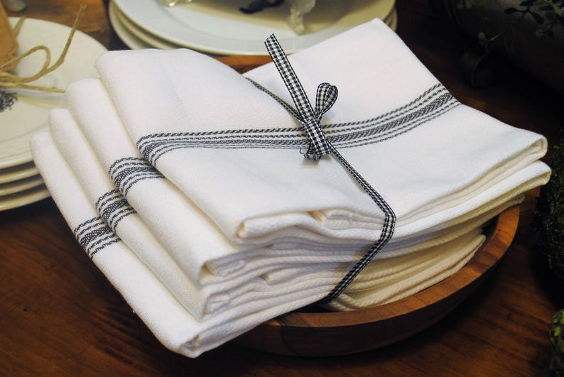 Farmhouse Vintage Hand Towels set of 4 Charcoal & White Etsy