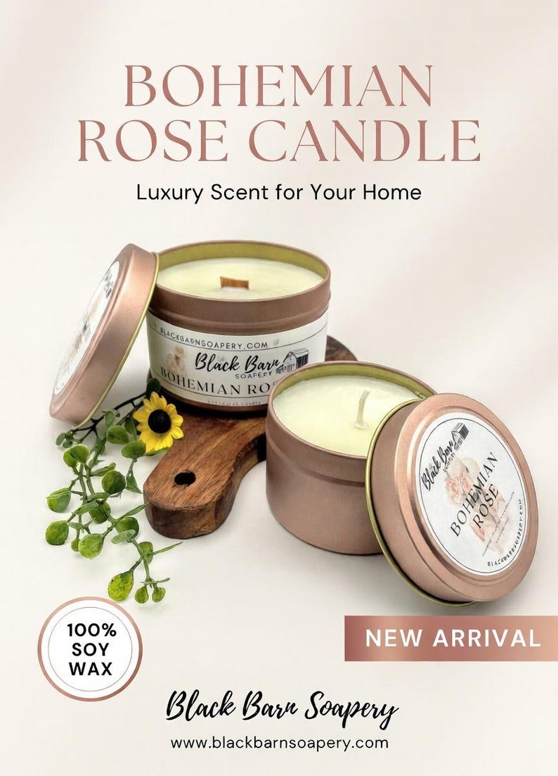 Bohemian Rose - 4oz / 8oz Candle Tin (Bohemian Fall) image 2