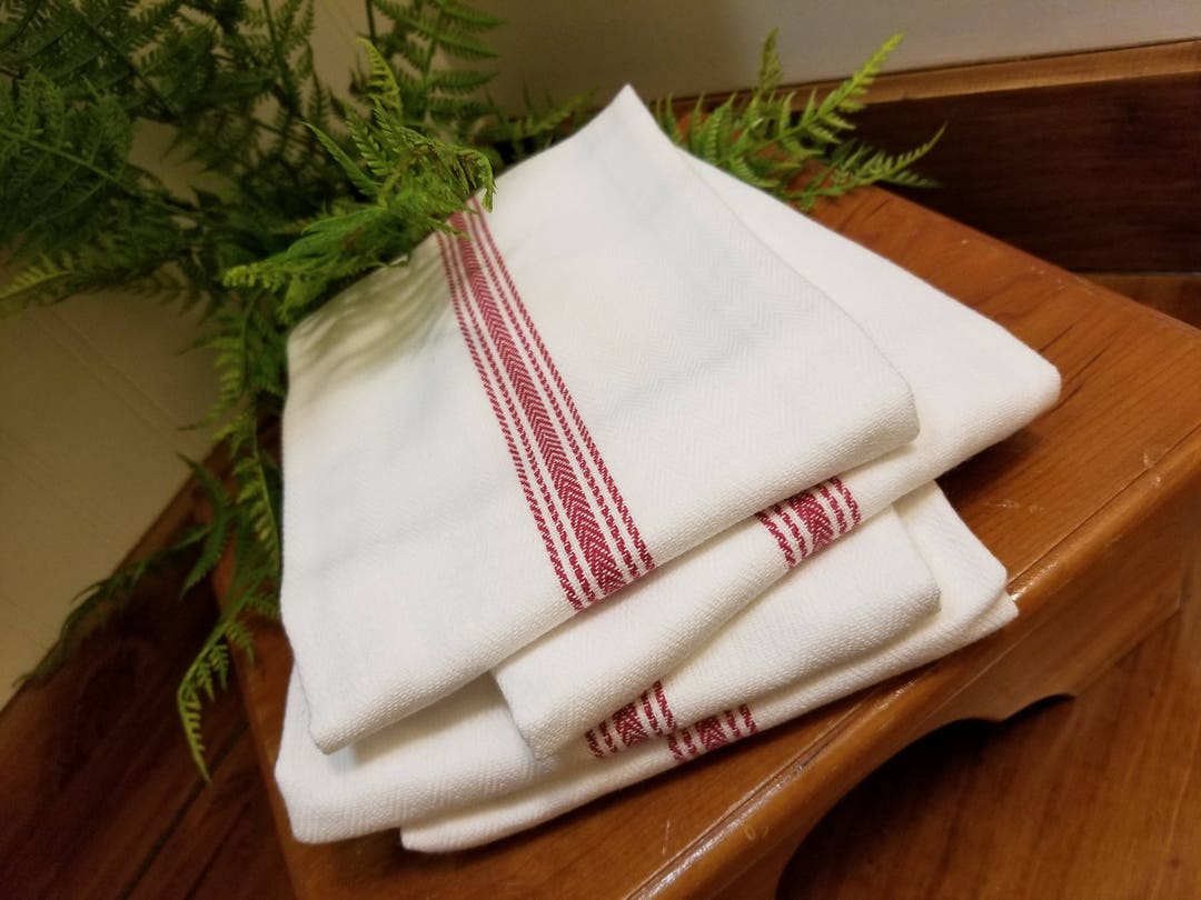 Farmhouse Vintage Hand Towels (set of 4) - Red Striped - Etsy