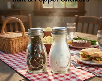 Hand Blown & Pressed Farmhouse - Country style Green Glass 4 Oz. Salt / Pepper Shaker Set