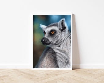 Wildlife Print | Lemur Illustration | Wildlife Wall Art | Lemur Print | Wildlife Home Decor | Animal Poster