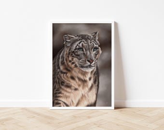 Wildlife Print | Snow Leopard Illustration | Wildlife Wall Art | Snow Leopard Print | Wildlife Home Decor | Snow Leopard.