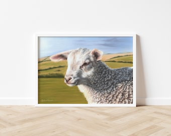 Wildlife Print | Sheep Illustration | Sheep Wall Art | Sheep Print | Wildlife Home Decor | Wildlife Poster | Lamb in Fields.