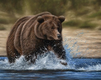 Original Pastel Artwork of a Bear. Pastel Drawing. Original Art. Soft Pastel Art. Wildlife Art.