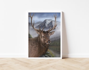 Wildlife Print | Elk Illustration | Wildlife Wall Art | Elk Print | Wildlife Home Decor | Animal Poster