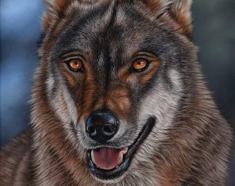 Original Pastel Artwork of a Wolf. Wildlife Art. Original Art. Wildlife Room Wall Art. 12" x 16". Wolf.