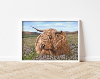 Wildlife Print | Highland Cow Illustration | Wildlife Wall Art | Highland Cow Print | Wildlife Home Decor | Animal Poster
