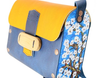 COSMO HANDMADE - Porte-monnaie Vincent van Gogh en cuir véritable avec fleurs de cerisier - Sac peint personnalisé pour femme