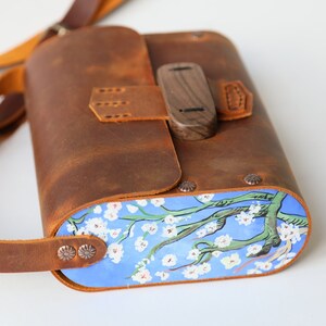 COSMO HANDMADE Van Gogh Inspired Leather Purse with wooden details Handcrafted Crossbody Bag image 4