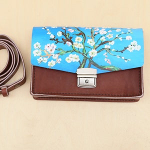 COSMO HANDMADE Vincent van Gogh-inspired Leather Crossbody Bag with Cherry Blossom Painting painted with Acrylic Paint image 2