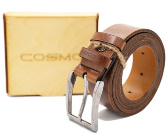 COSMO HANDMADE - Ceinture en cuir pour homme, Ceinture personnalisée, cadeau pour homme, Large ceinture en cuir, ceinture marron et noire, Livré avec une boîte cadeau en bois