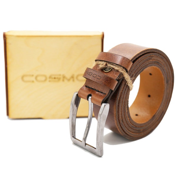 COSMO HANDMADE - Cintura in pelle da uomo, cintura personalizzata, regalo per uomo, cintura larga in pelle, cintura marrone e nera, Viene fornito con scatola regalo in legno