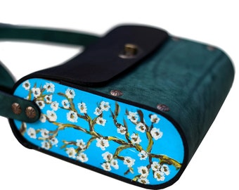 COSMO HANDMADE - Elegant Almond Blossom: Vincent Van Gogh Inspired Leather Shoulder Bag for Women