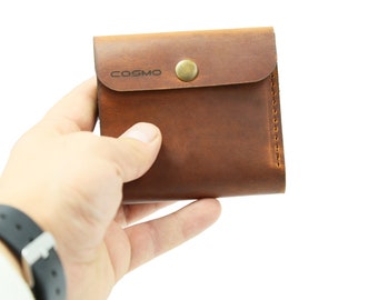 COSMO HANDMADE - Portefeuille/porte-cartes en cuir minimaliste, portefeuille en cuir avec poche avant, porte-monnaie classique et rangement pour cartes