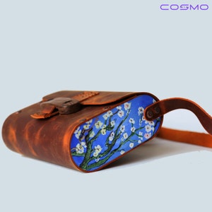 COSMO HANDMADE Van Gogh Inspired Leather Purse with wooden details Handcrafted Crossbody Bag image 2