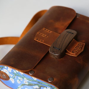 COSMO HANDMADE Van Gogh Inspired Leather Purse with wooden details Handcrafted Crossbody Bag image 7