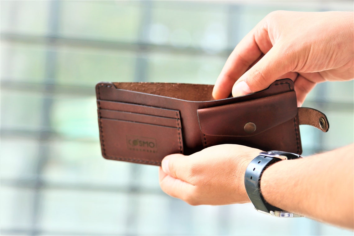 Wallets for men Push button wallet Mens leather wallet with Etsy