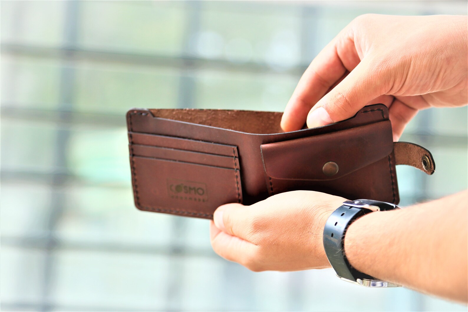 Wallets for men Push button wallet Mens leather wallet with Etsy