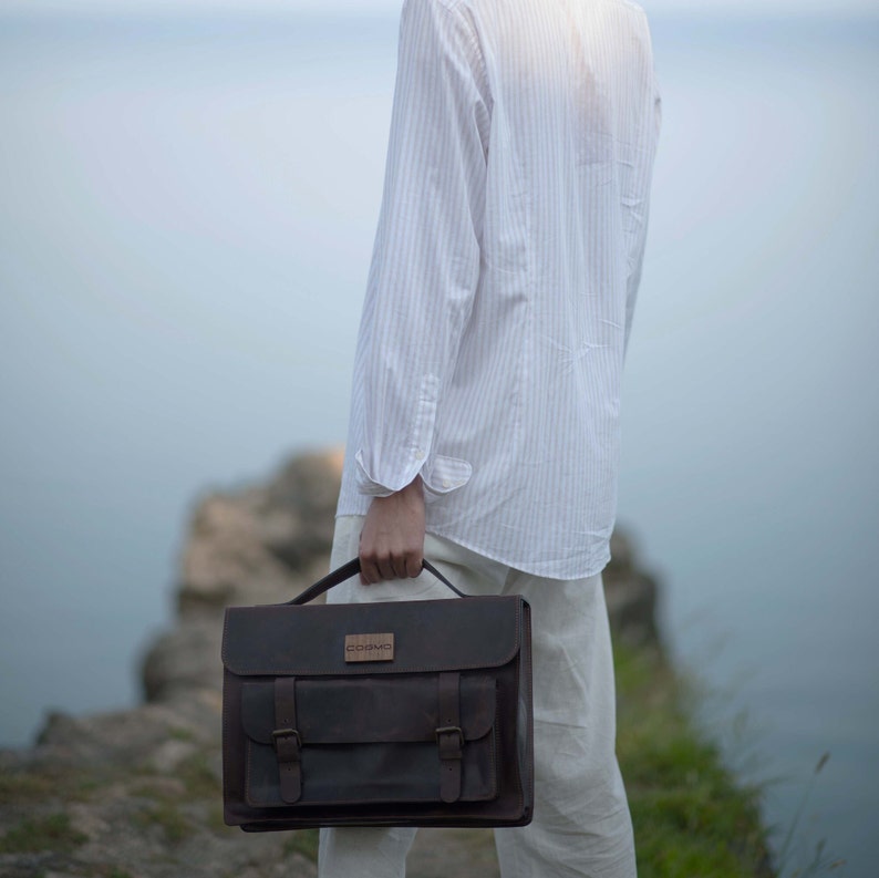 COSMO HANDMADE Handmade leather briefcase, Business Portfolio, Handbag for Men/Women, Satchel and attache, Casual Shoulder Bag Fashion image 6
