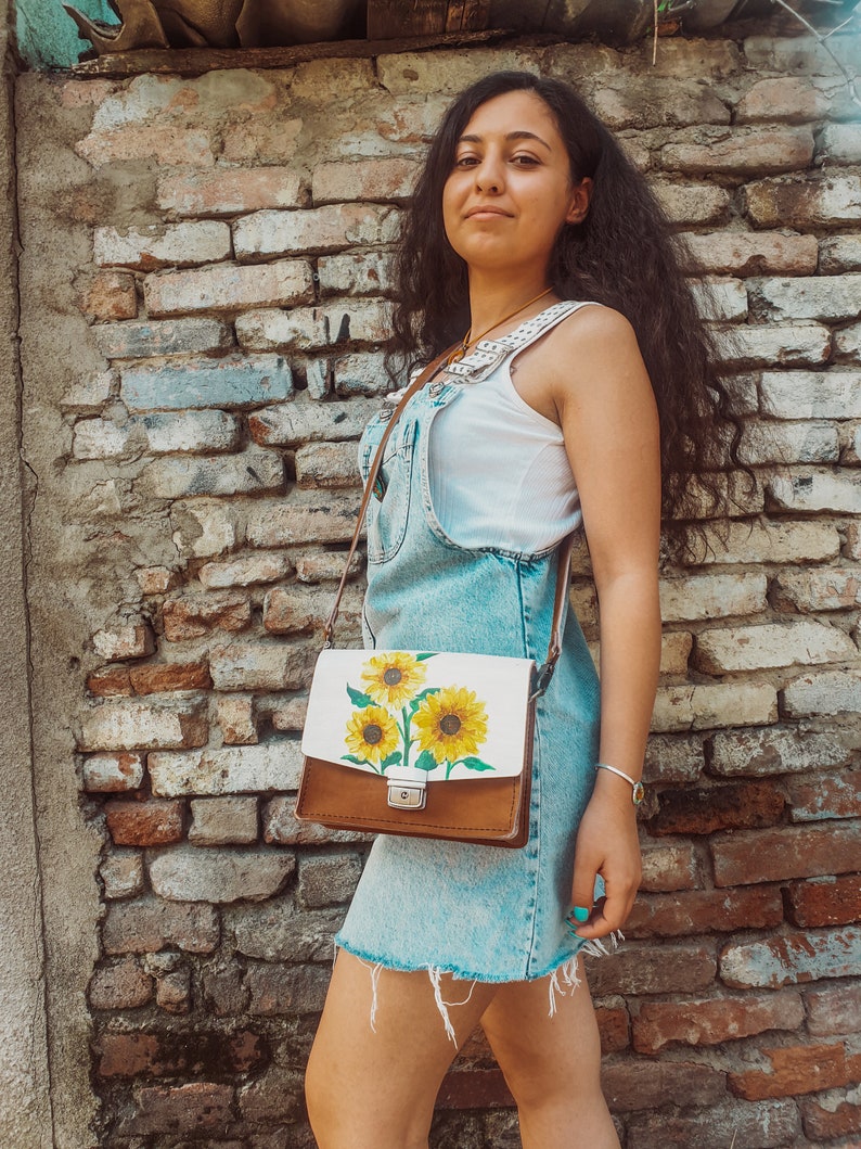 Cross Body bag handpainted shoulder crossbody purse Sunflower Painting