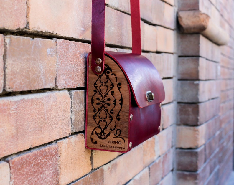 Wooden bag leather wood bag Leather handbag Leather crossbody Etsy