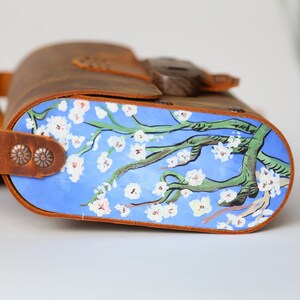 COSMO HANDMADE Van Gogh Inspired Leather Purse with wooden details Handcrafted Crossbody Bag image 6