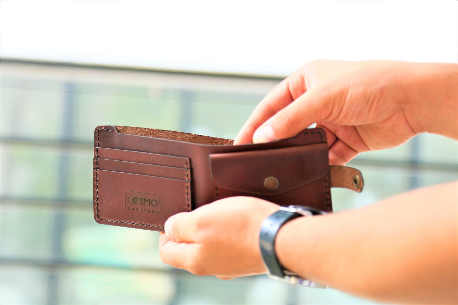 Wallets for men Push button wallet Mens leather wallet with Etsy