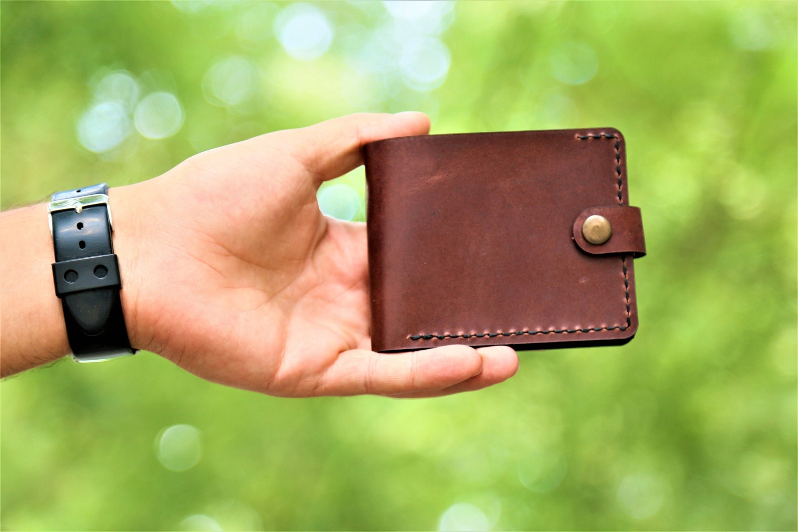 Wallets for men Push button wallet Mens leather wallet with Etsy
