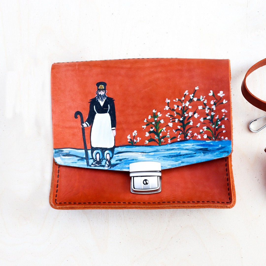 Painted Genuine Leather Shoulder Bag Niko Pirosmani Etsy