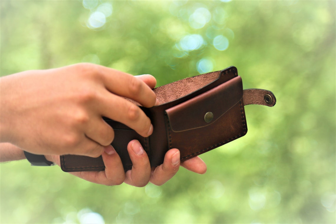 Wallets for men Push button wallet Mens leather wallet with Etsy