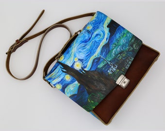 COSMO HANDMADE - Artistic Van Gogh Leather Bag - Timeless Elegance and Unique Style