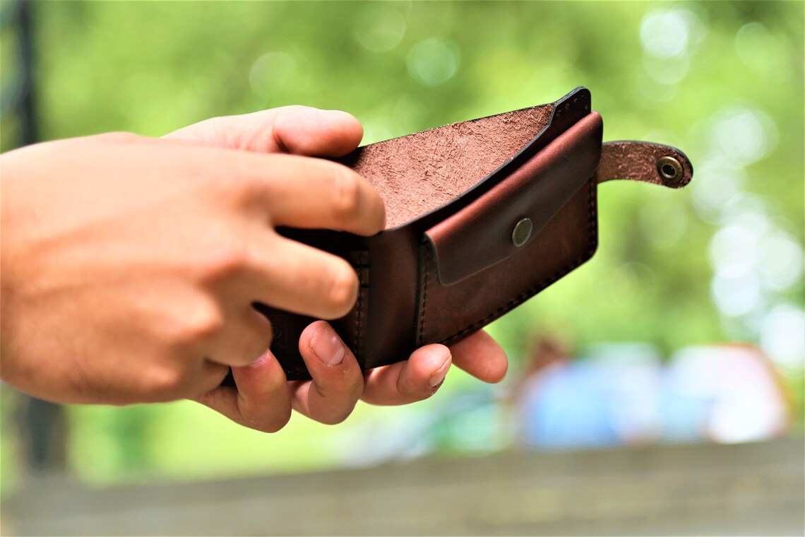 Wallets for men Push button wallet Mens leather wallet with Etsy