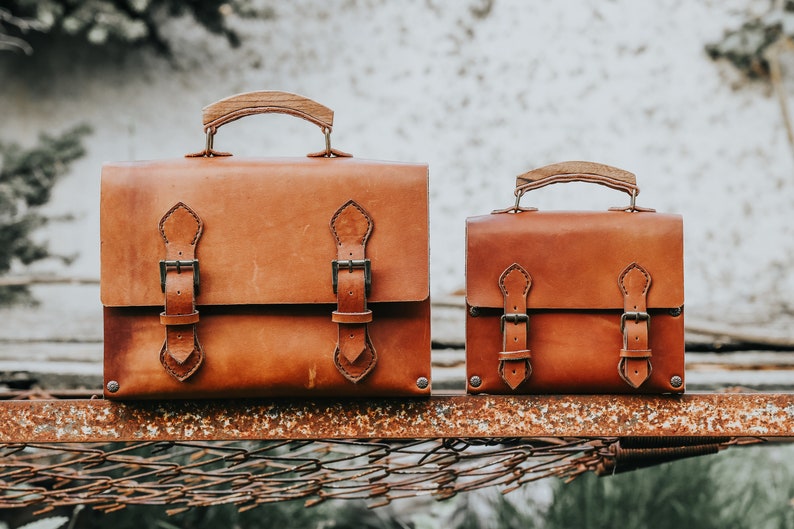 Vintage Style Briefcase Leather Satchel Briefcase Small Etsy