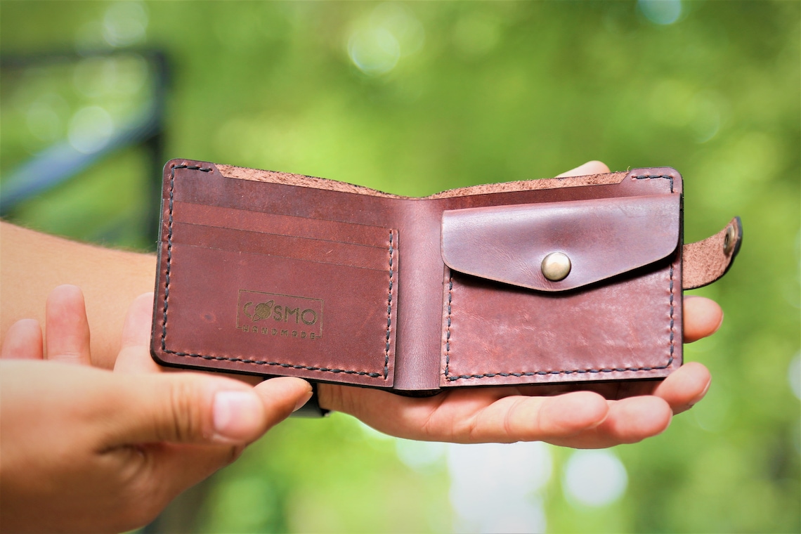 Wallets for men Push button wallet Mens leather wallet with Etsy