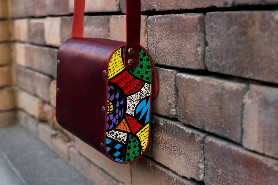 Handpainted leather bag Painting On bag Small Crossbody Etsy