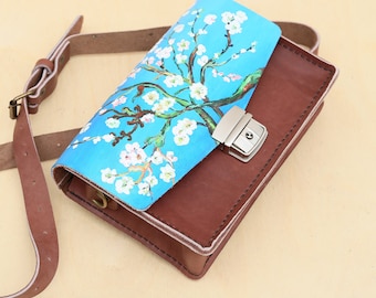 COSMO HANDMADE - Vincent van Gogh-inspired Leather Crossbody Bag with Cherry Blossom Painting - painted with Acrylic Paint