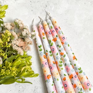 Hand Painted Spring Floral Tapers Candle, hand painted candles, Spring Decor, dinner candles, Spring Florals, taper candles, Floral design