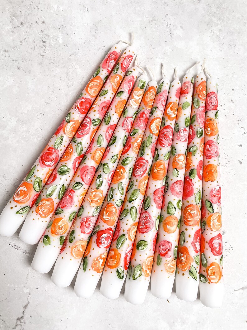 Hand Painted Floral Tapers Candles hand painted candles Etsy