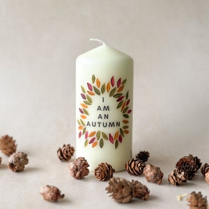 Hand Painted Pillar Candle with Autumn Leaves, hand painted candles, pillar candle, home decor, gift, gift for friend, candles,