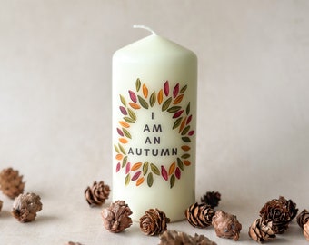 Hand Painted Pillar Candle with Autumn Leaves, hand painted candles, pillar candle, home decor, gift, gift for friend, candles,