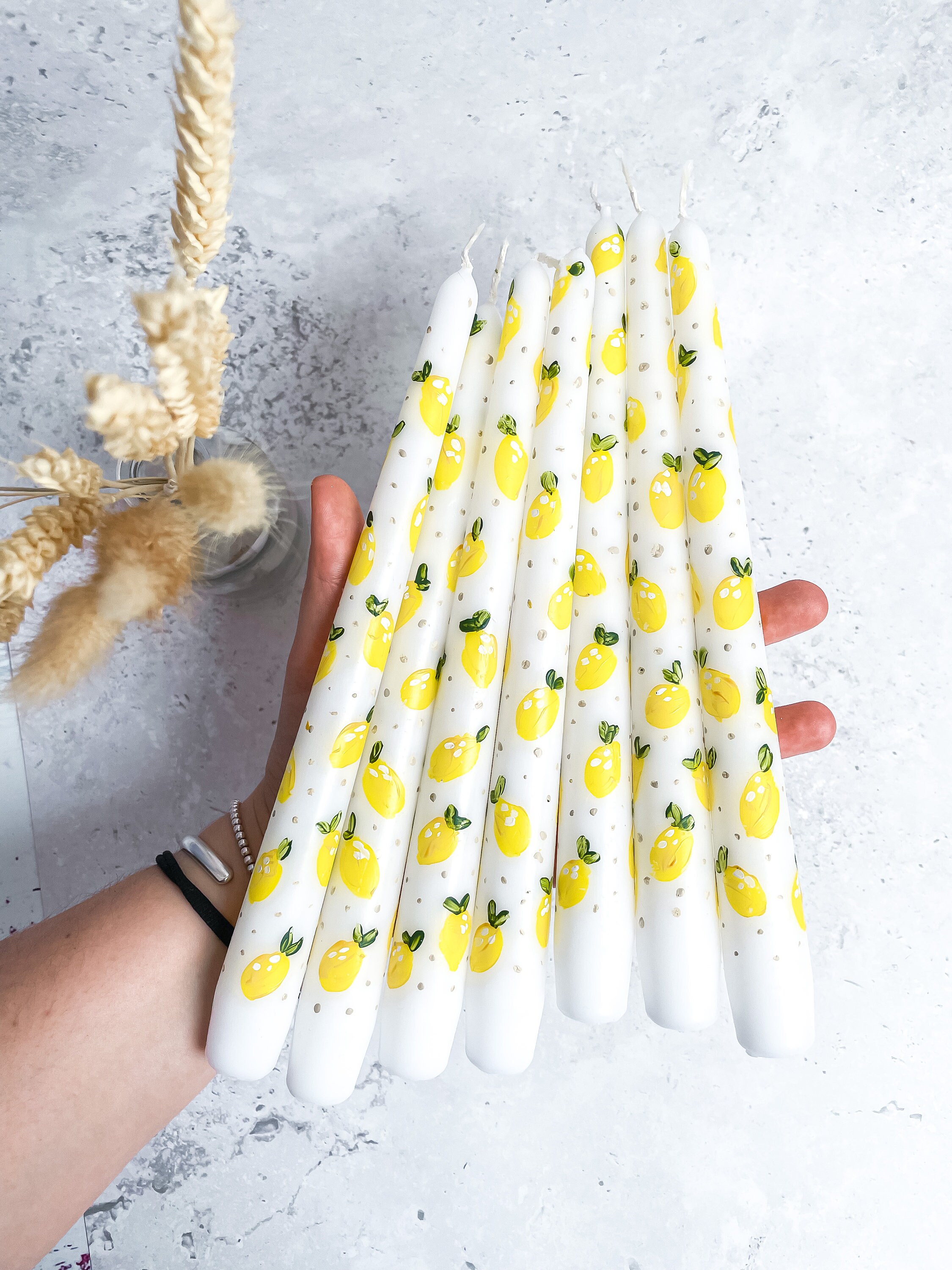 Hand Painted Lemon Tapers Candles Hand Painted Candles Etsy