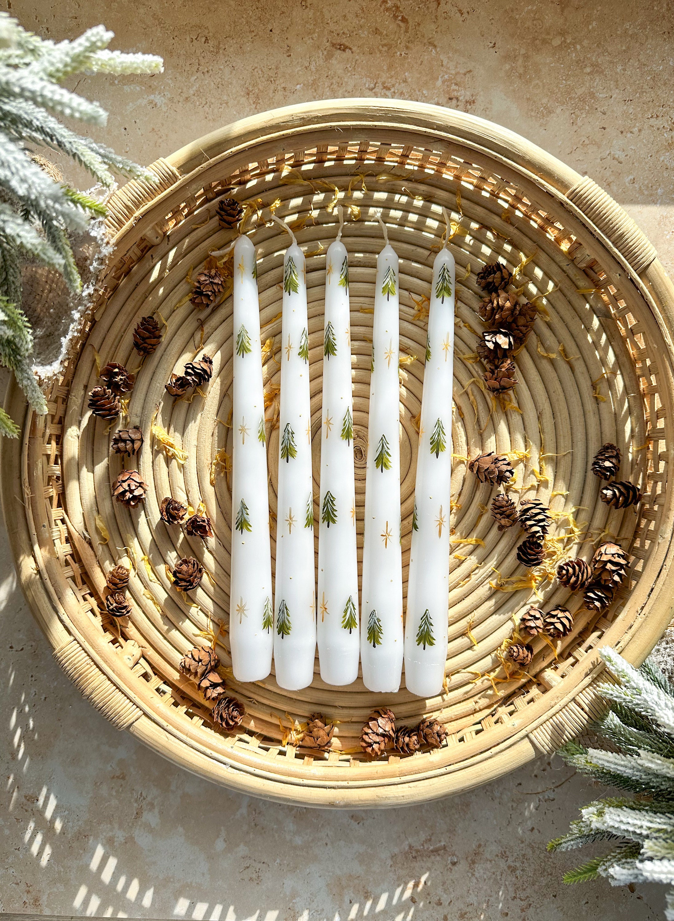 Hand Painted Christmas Tree Candles, Hand Painted Candles, Dinner