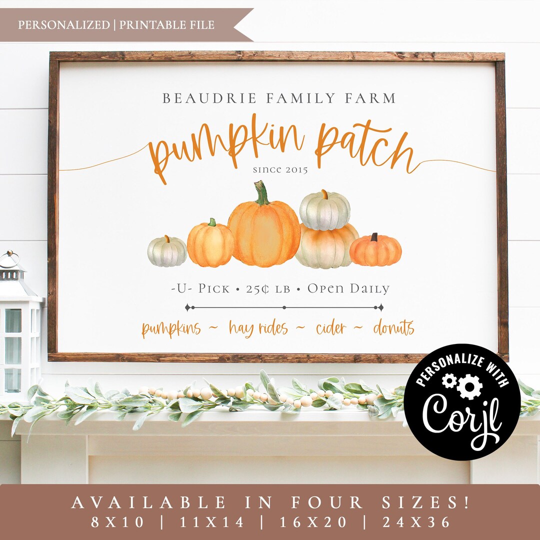 Personalized Printable Pumpkin Patch Farm Sign-last Name Pumpkin Patch Sign-fall Decor Printable ...