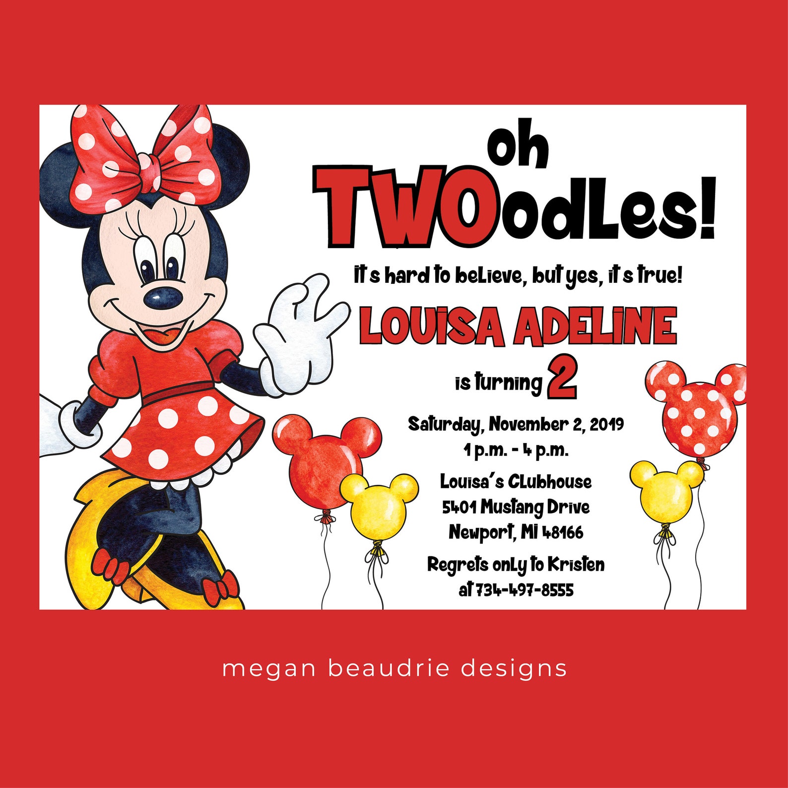 Minnie Mouse Second Birthday Invitation DIGITAL Etsy