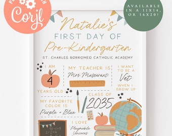 First Day of School Printable, Back to School Sign, First Day of School Sign, First & Last Day of School Sign, Digital Download, Editable