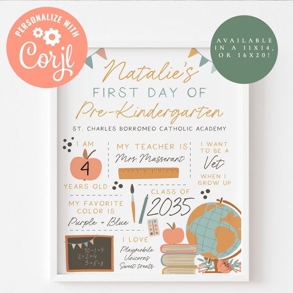 First Day of School Printable, Back to School Sign, First Day of School Sign, First & Last Day of School Sign, Digital Download, Editable