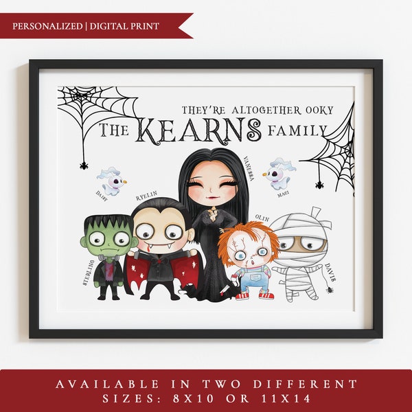 Halloween Print-Horror-Halloween Family Print-Halloween Decor-Printable-Digital Download-Personalized-Scary Wall Art-Spooky-Witches-Monsters