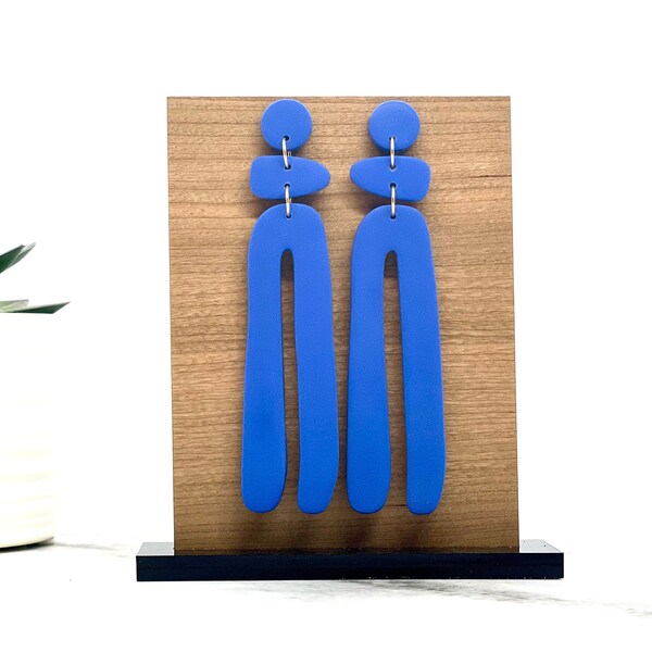 Polymer Clay Earrings, Arch Earrings, Blue Earrings, Long Unique Earrings, Oversized Earrings, Boho Gift for Women, Modern Aesthetic Dangle