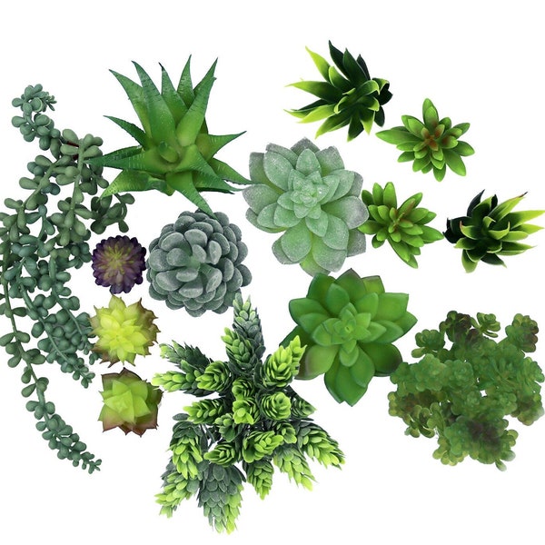 Assorted Faux Succulent Plant 14 pc Set - Artificial / Fake Realistic Indoor Foliage with Stems - Faux Plants - No Water Required - Décor